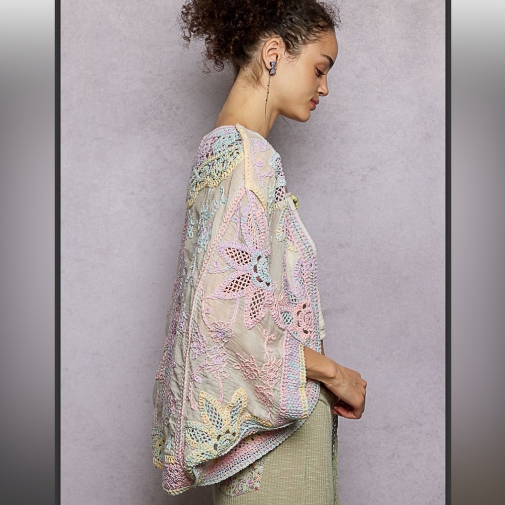 POL Pastel Multi-Color Crocheted Cardigan - Picture 3 of 5